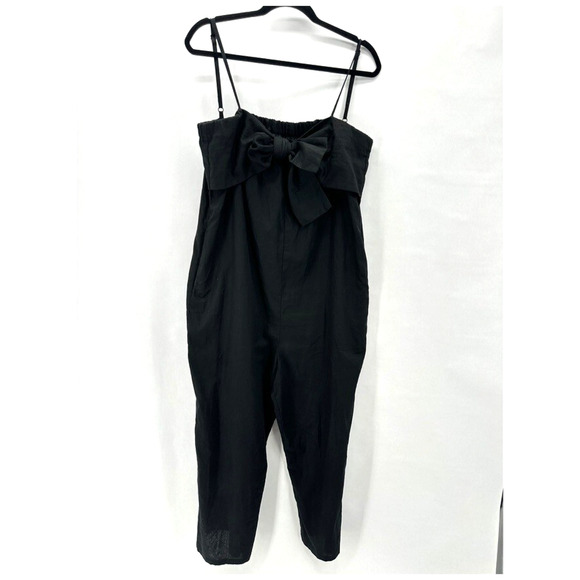 Hutch Bow Front Jumpsuit Womens L Black Linen Crop Preppy Quiet Luxury City Boho